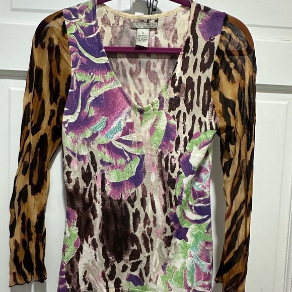 Alberto Makali Animal Print Floral Mesh Top S Sheer Y2K - Picture 5 of 5